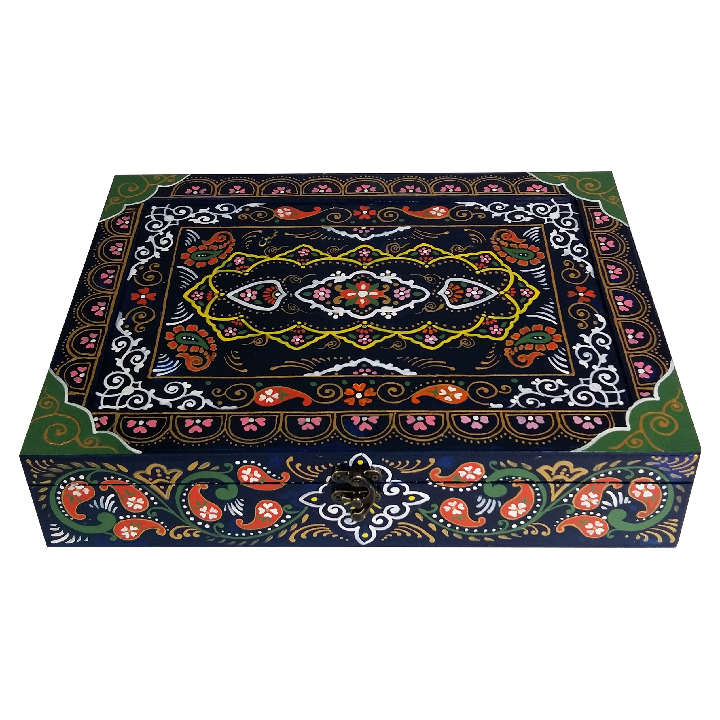 جعبه چای کیسه ای مدل نقش فرش گل و ترمه کاشان