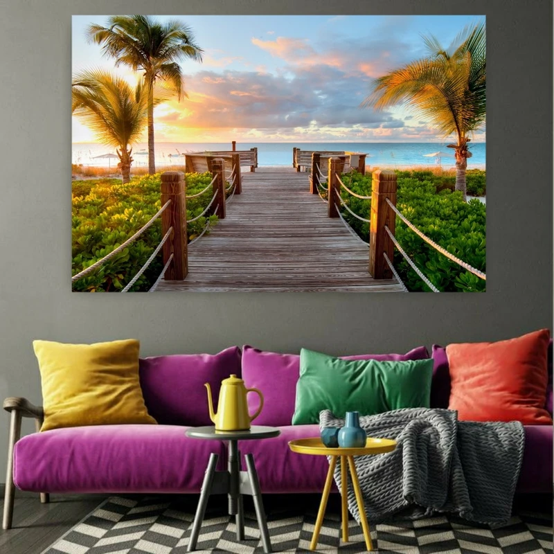 تابلو بوم طرح مخمل مدل نخلستان چوبی کد BK1139