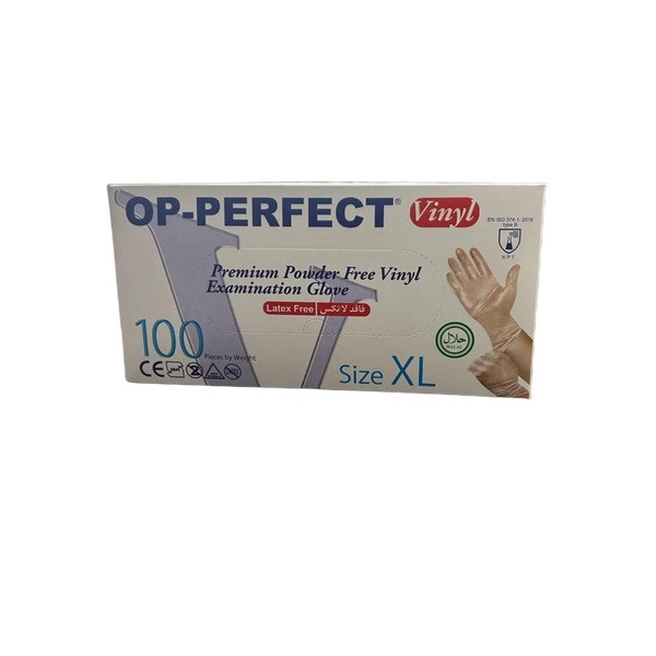 دستکش وینیل اوپی پرفکت مدل پریمیوم سایز خیلی بزرگ بسته 100 عددی دستکش وینیل اوپی پرفکت مدل پریمیوم سایز خیلی بزرگ بسته 100 عددی