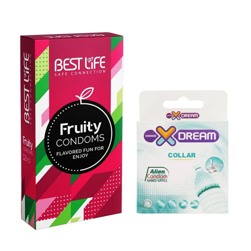 کاندوم بست لایف مدل Fruity بسته 12 عددی به همراه کاندوم ایکس دریم مدل Collar