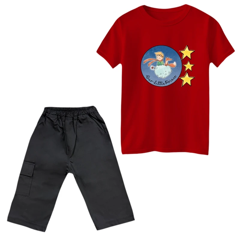 ست تی‌شرت و شلوارک پسرانه مدل شازده کوچولو و روباه کد 11