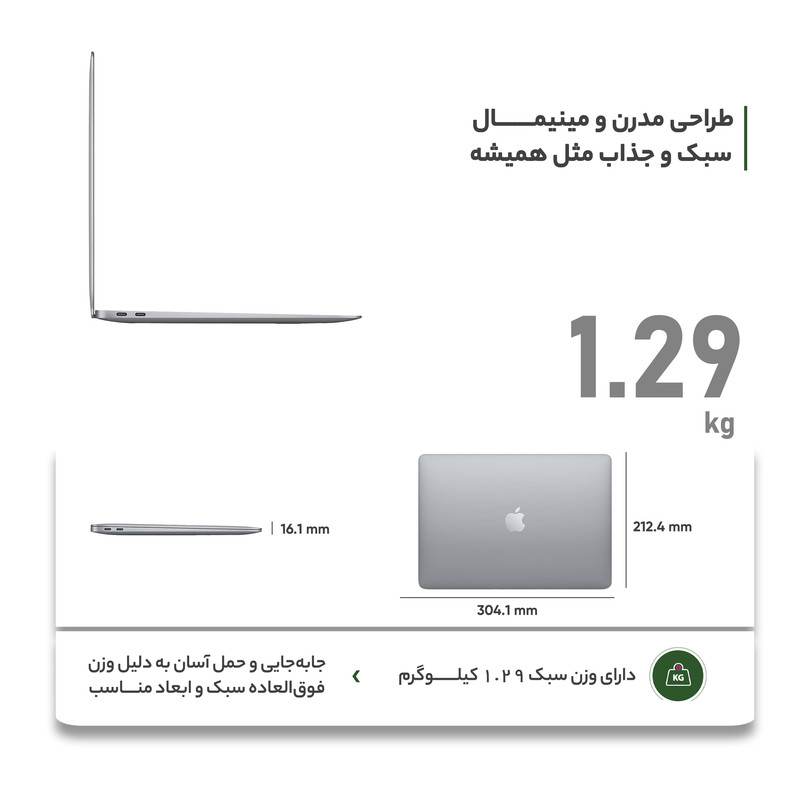 لپ تاپ 13.3 اینچی اپل مدل MacBook Air MGN63 2020 ZPA