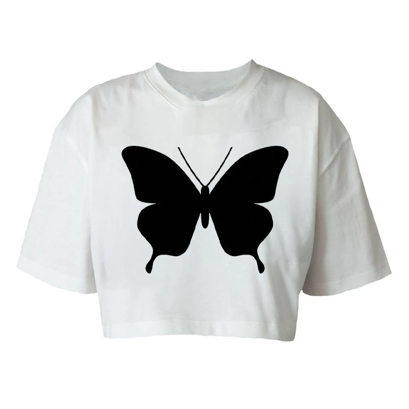 کراپ‌تاپ آستین کوتاه زنانه مدل K73 طرح پروانه