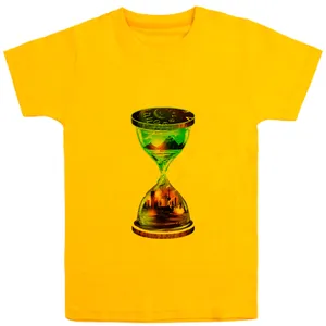 تی شرت آستین کوتاه بچگانه مدل ساعت شنی 07 رنگ زرد