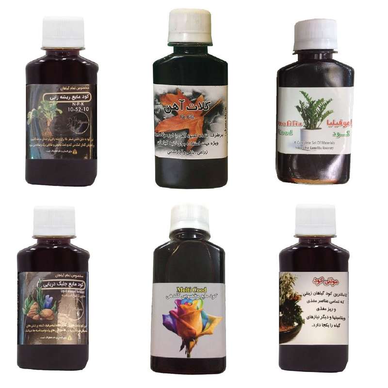 کود مایع فسفر ریشه زایی 10-52-10 و کلات آهن و کود زاموفیلیا و کود جلبک دریایی و کود گلدهی و مولتی کود مدل life drop حجم 120 میلی لیتر
