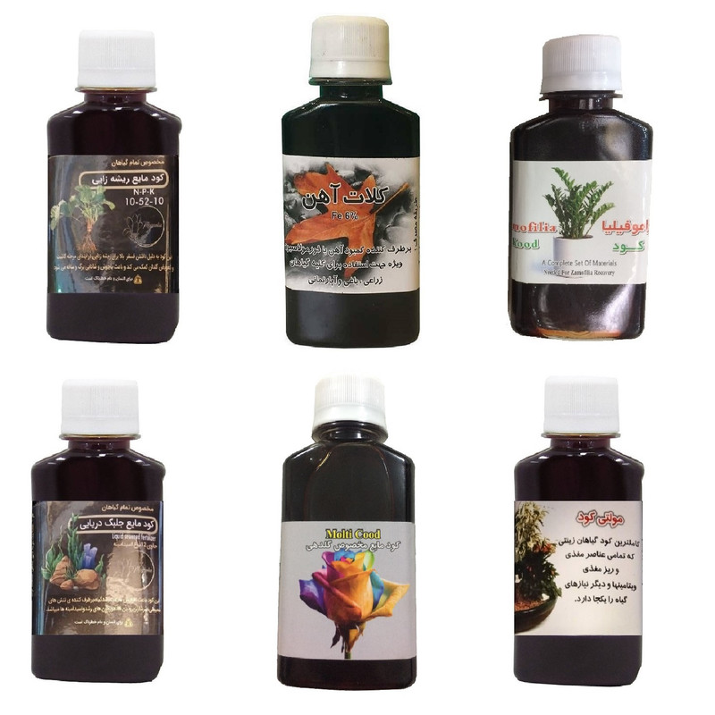 کود مایع فسفر ریشه زایی 10-52-10 و کلات آهن و کود زاموفیلیا و کود جلبک دریایی و کود گلدهی و مولتی کود مدل life drop حجم 120 میلی لیتر