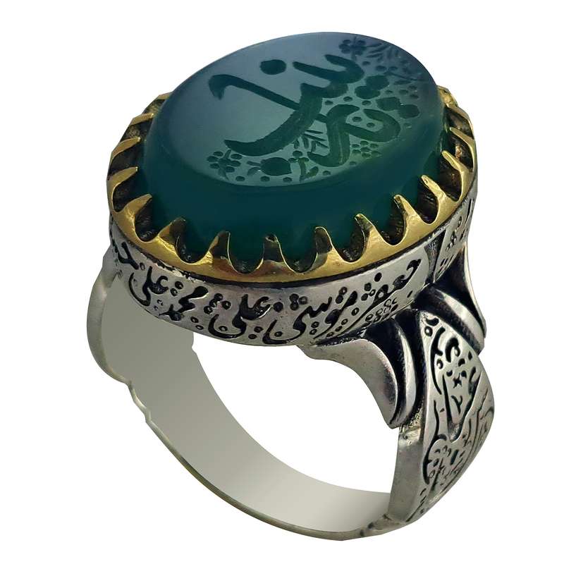 انگشتر نقره عقیق مردانه ملک زیور مدل چهارده معصوم طرح حکاکی یا زینب کد 421