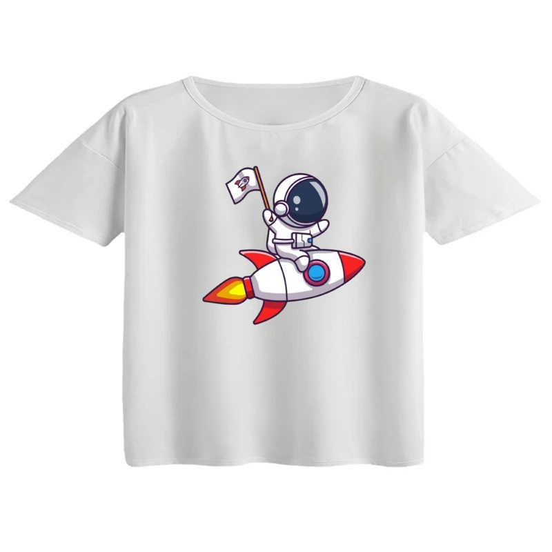 کراپ تی‌شرت آستین کوتاه زنانه مدل فضانورد کد ۱۸