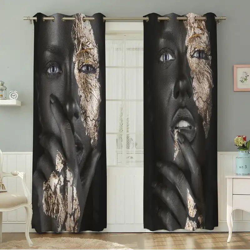 پرده نیروانا طرح چهره مدل مخمل کد 4747 سایز 140×280 سانتی متر