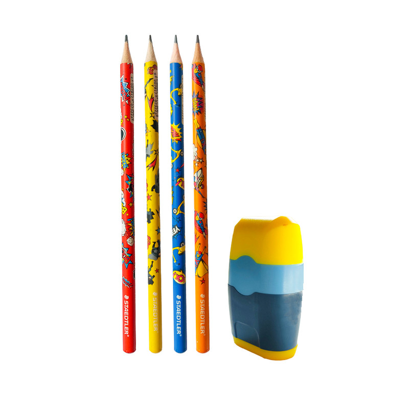 تراش مدل مخزن دار طرح پاک کن دار به همراه مداد بسته 5 عددی