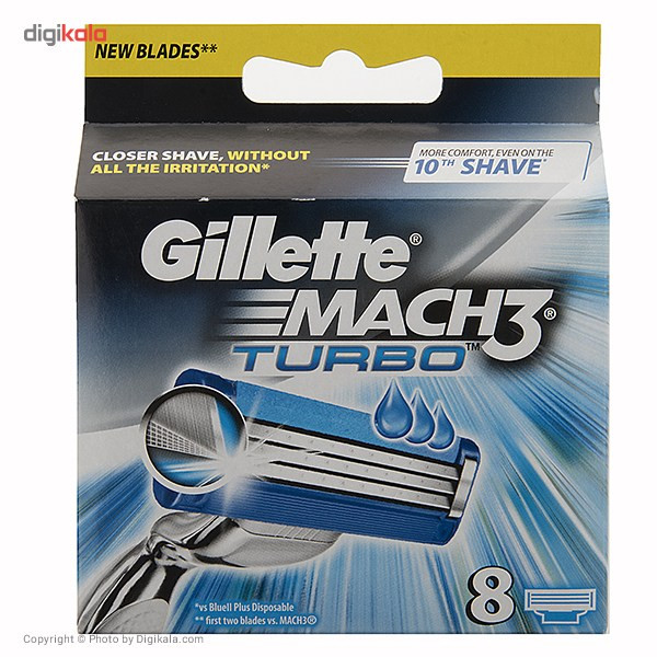 تیغ یدک ژیلت مدل Mach 3 Turbo بسته 8 عددی