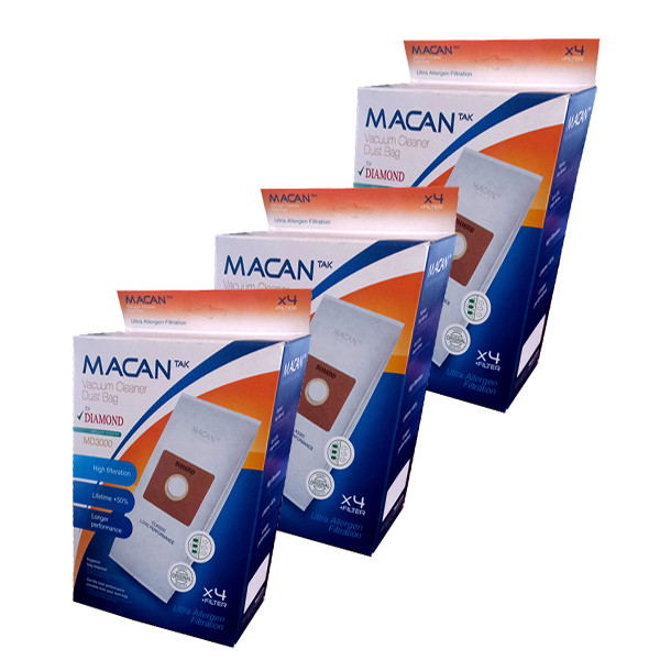 پاکت جاروبرقی مدل ماکان MD3000  سه بسته 4 عددی مناسب برای جاروبرقی دیاموند