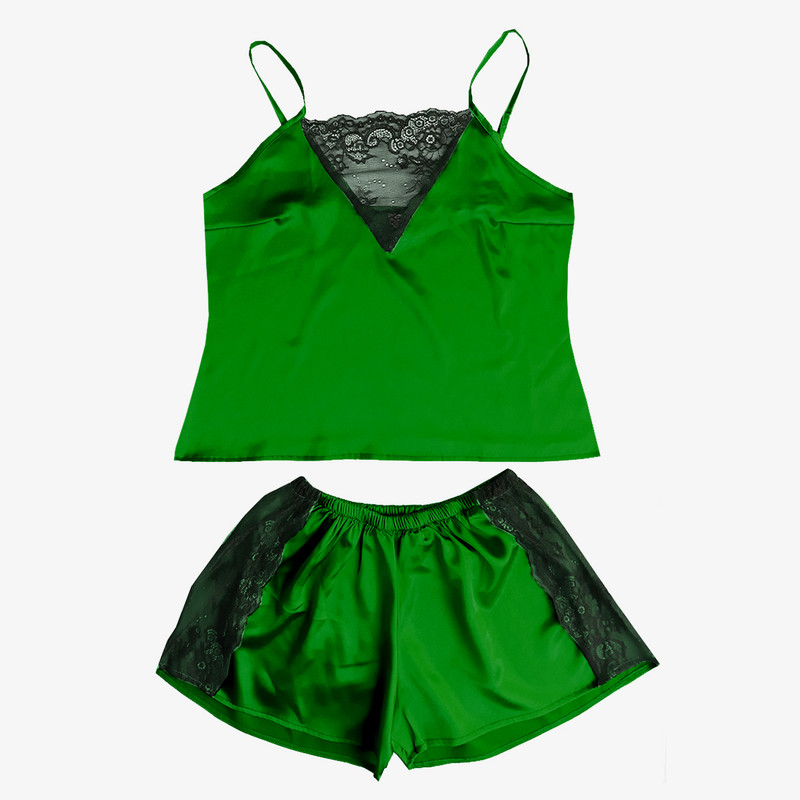 لباس خواب زنانه مدل جلو مثلثی رنگ سبز یشمی