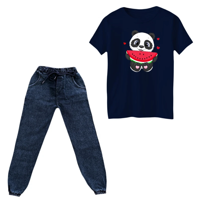 ست تی‌شرت و شلوار دخترانه مدل پاندا هندوانه یلدایی کد 2