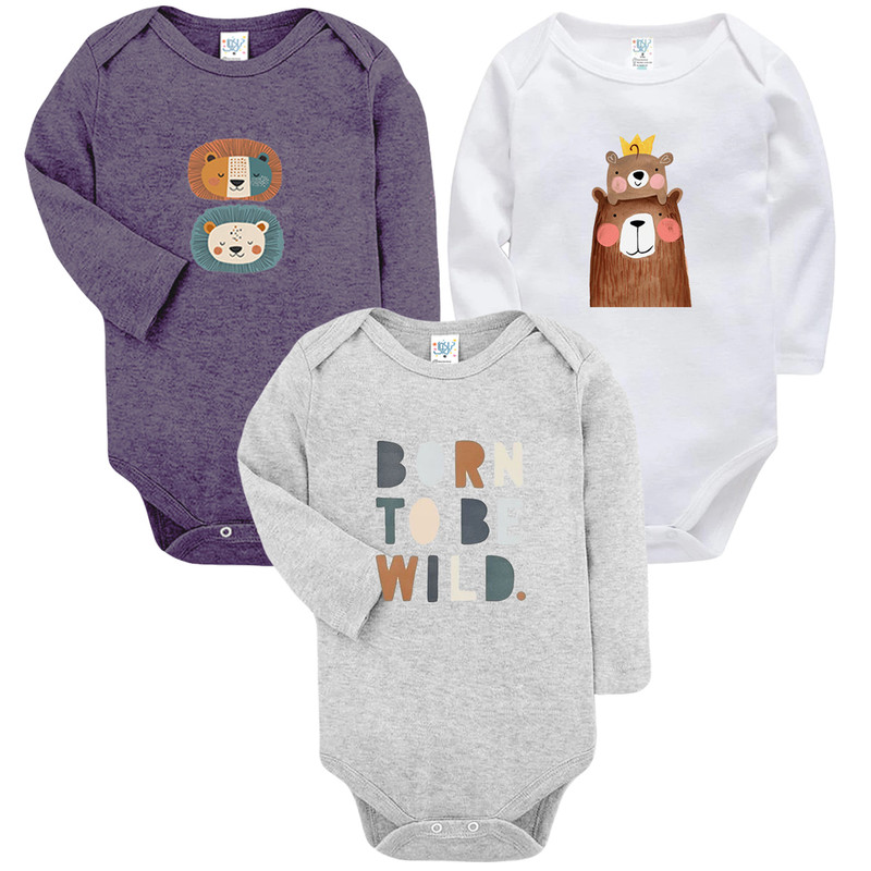 بادی آستین بلند نوزادی نیل کوک مدل Melange Wild V مجموعه 3 عددی