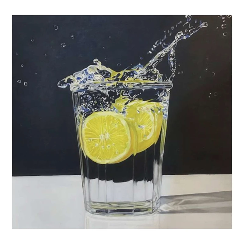 تابلو نقاشی تکنیک رنگ و روغن به سبک رئال مدل پرتقال و لیوان