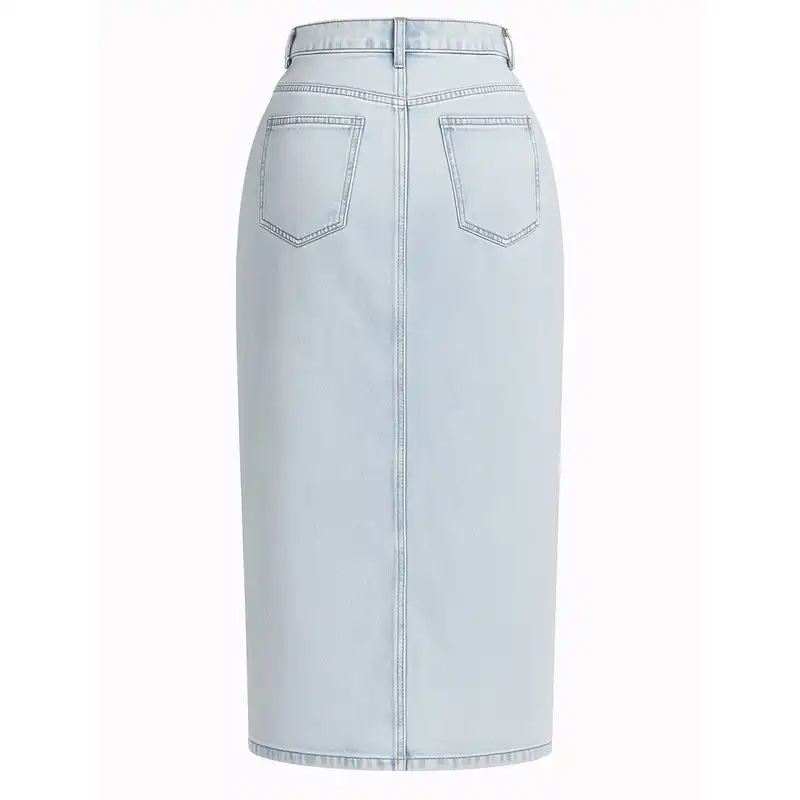 دامن راسته زنانه مدل جین رنگ آبی روشن