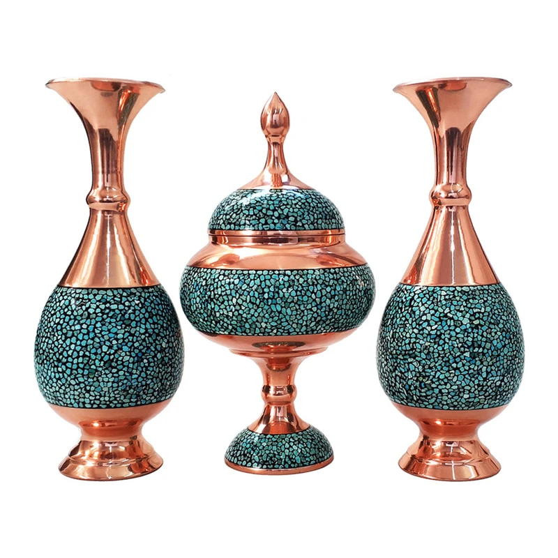 ست 3 تکه گلدان و شکلات خوری فیروزه کوبی مدل شیرازی کد k20