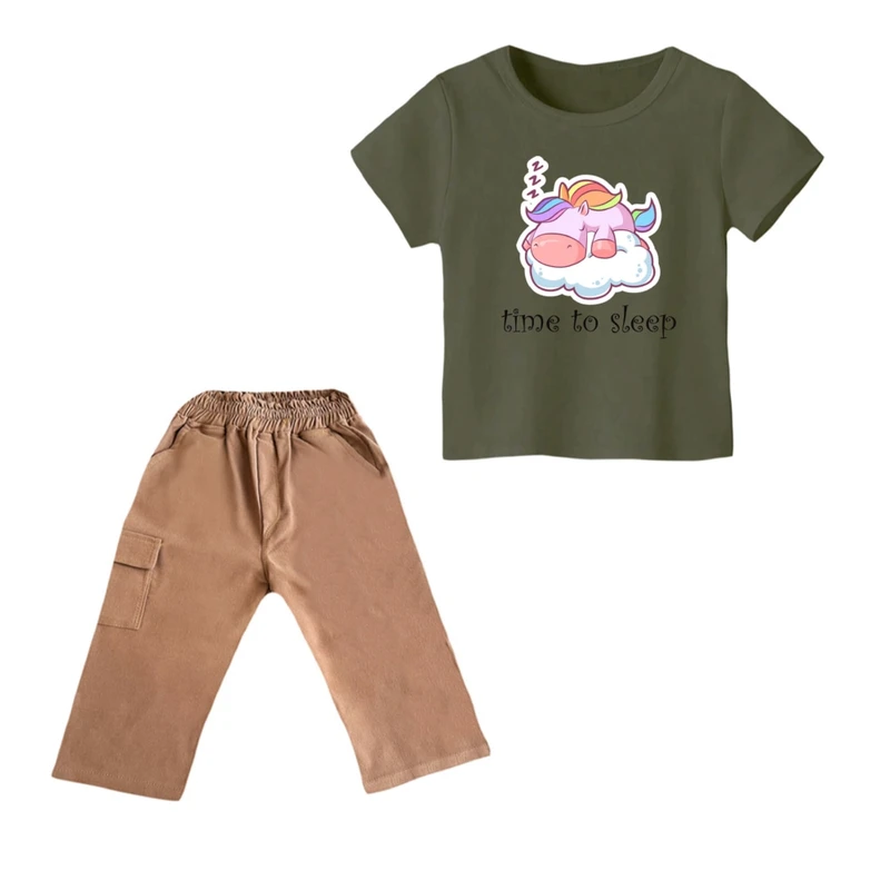 ست تی شرت و شلوارک دخترانه مدل یونیکورن کد ۳