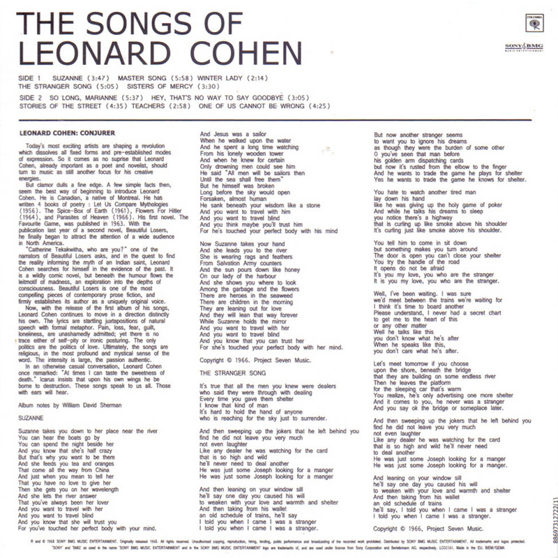 آلبوم موسیقی SONGS OF LEONARD COHEN اثر لئونارد کوهن آلبوم موسیقی SONGS OF LEONARD COHEN اثر لئونارد کوهن