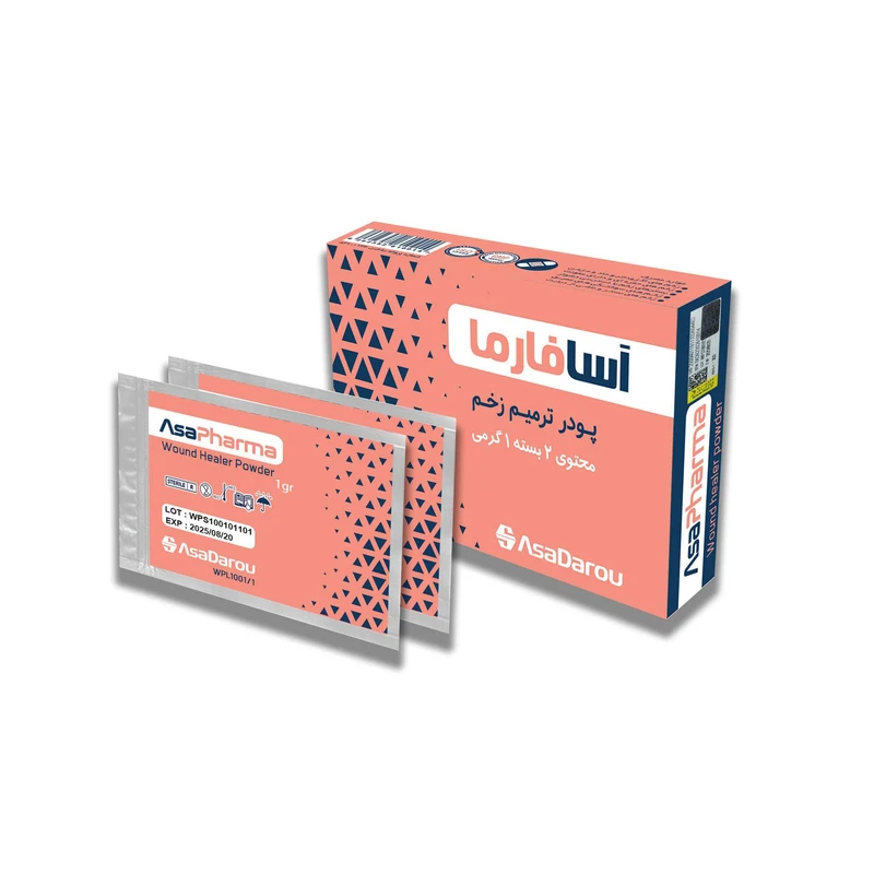 عکس شماره 2 : پودر ترمیم زخم آسافارما مدل 01 وزن 1 گرم بسته 2 عددی
