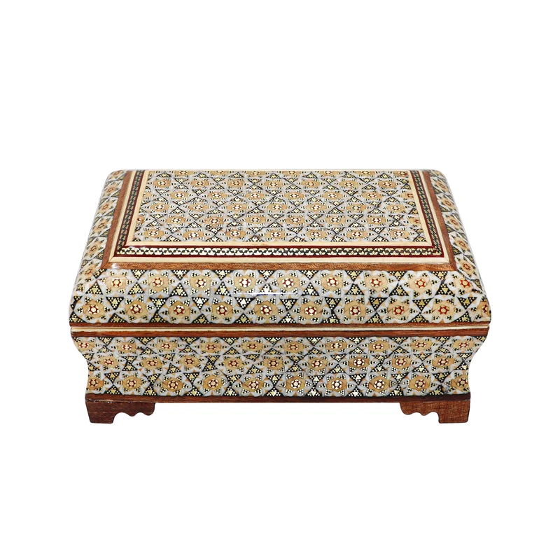جعبه جواهرات خاتم کاری چوبی صنایع دستی فاخر مدل تمام خاتم طرح ممتاز کد FullHQ16108