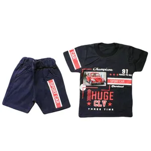 ست تی شرت و شلوارک پسرانه مدل فولکس رنگ آبی نفتی