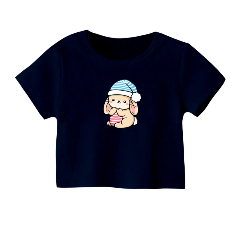 کراپ‌ تی‌شرت آستین کوتاه زنانه مدل خرگوش کد 01