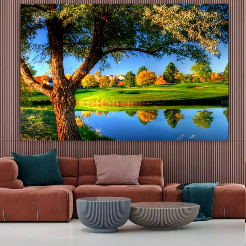 تابلو بوم طرح چرم مخمل مدل طبیعت انعکاس کد BM116
