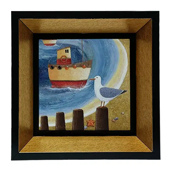 تابلو کاشی طرح مرغ دریایی و قایق و دریا مدل tkk253
