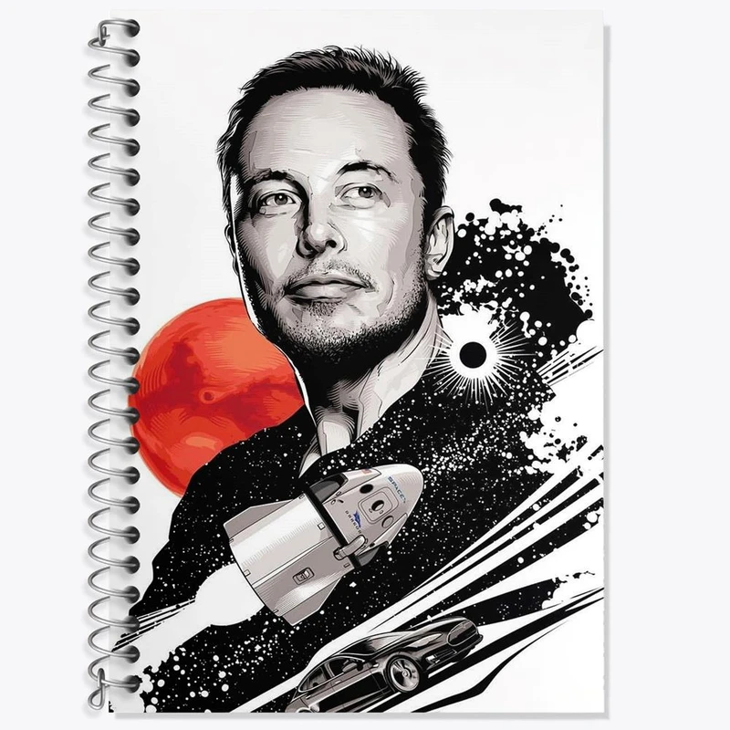 دفتر زبان 50 برگ خندالو مدل سه خط طرح ایلان ماسک Elon Musk کد 10917