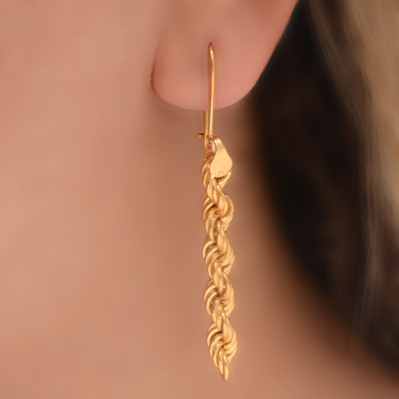گوشواره طلا 18 عیار زنانه طلای مستجابی مدل طنابی کد 1