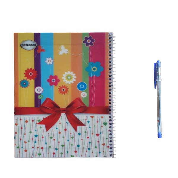 دفتر مشق 100 برگ مدل گل به همراه خودکار