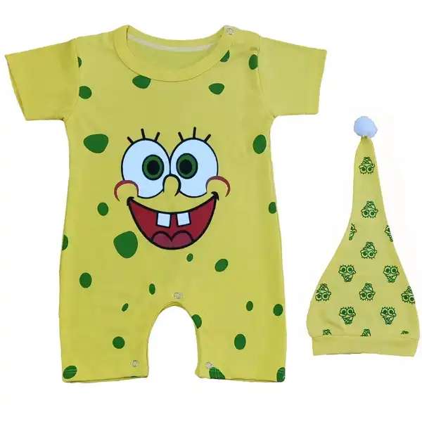 ست سرهمی و کلاه نوزادی مدل باب اسفنجی کد P166