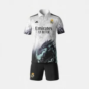 ست تی‌شرت و شلوارک ورزشی بچگانه مدل مدل رئال مادرید طرح اژدها
