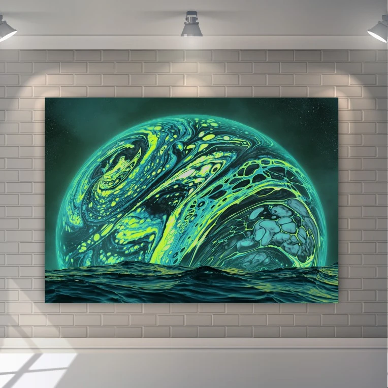 تابلو بوم طرح مخمل مدل ماه خروشان دریا کد pr3024