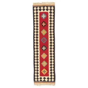 گلیم دستباف کناره طول دو متر شرکت سهامی فرش ایران طرح ترنجی کد 622252