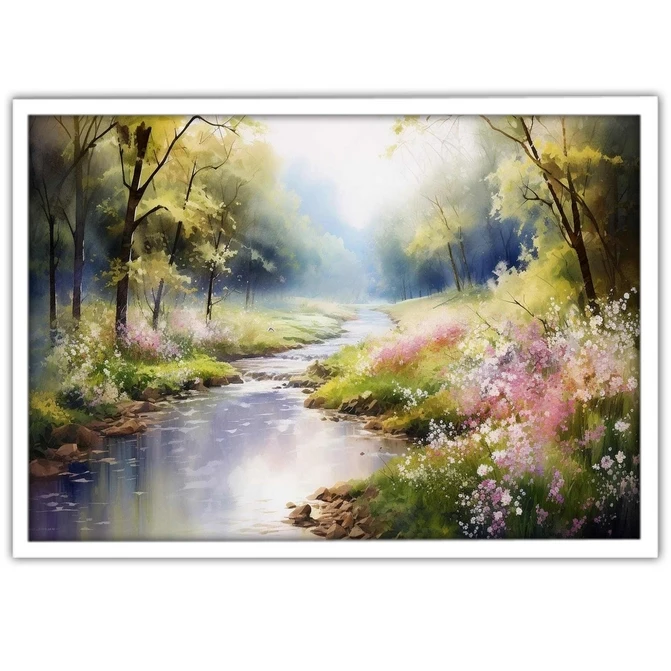 تابلو نوری بکلیت طرح نقاشی منظره طبیعت و رودخانه مدل W-MID-17551