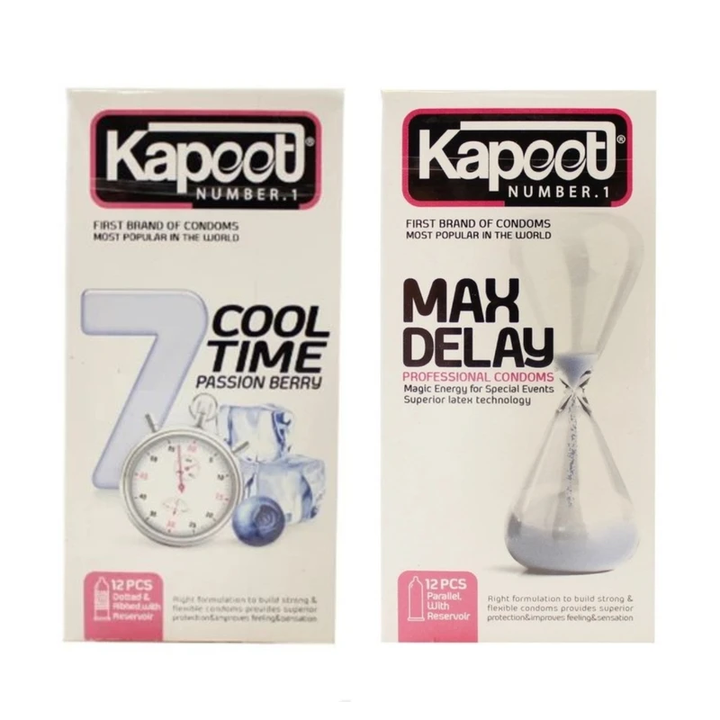 کاندوم تاخیری کاپوت مدل 7COOL TIME بسته 12 عددی به همراه کاندوم تاخیری کاپوت مدل MAX DELAY بسته 12 عددی