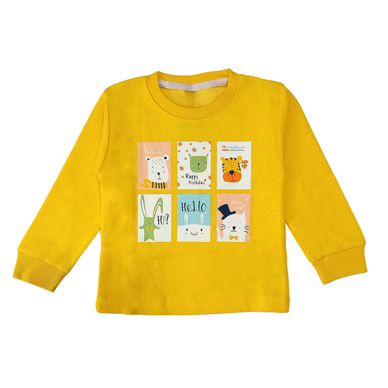 ست تی شرت و شلوار پسرانه مدل مربع حیوانات کد 3537 رنگ زرد