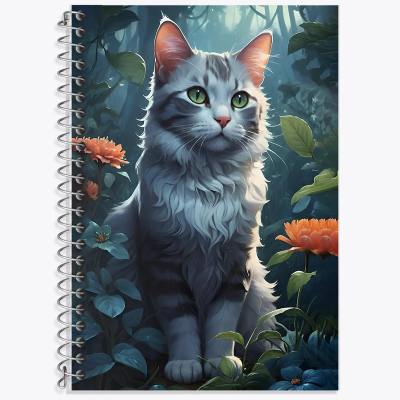 دفتر زبان 50 برگ خندالو مدل دو خط طرح گربه (cat) کد F7503