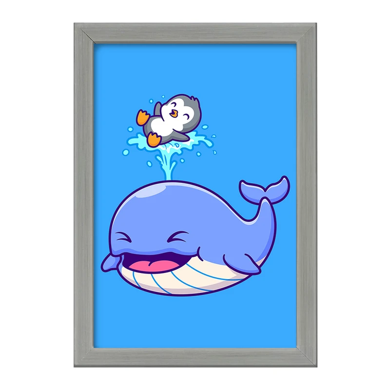 تابلو خندالو طرح حیوانات بامزه نهنگ و پنگوئن کد 25424