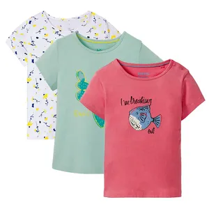 تی شرت آستین کوتاه دخترانه لوپیلو مدل شکوفه ها مجموعه 3 عددی