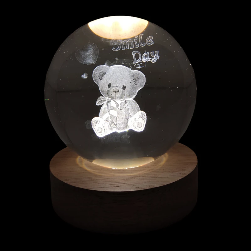 چراغ خواب مدل گوی کریستال طرح خرس 3D