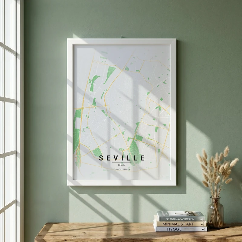 تابلو طرح نقشه شهر سویل (سویا) مدل G17007 فریم سفید
