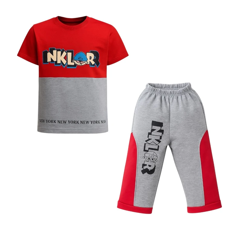 ست تی‌شرت آستین کوتاه و شلوارک راحتی پسرانه مدل PJ1395