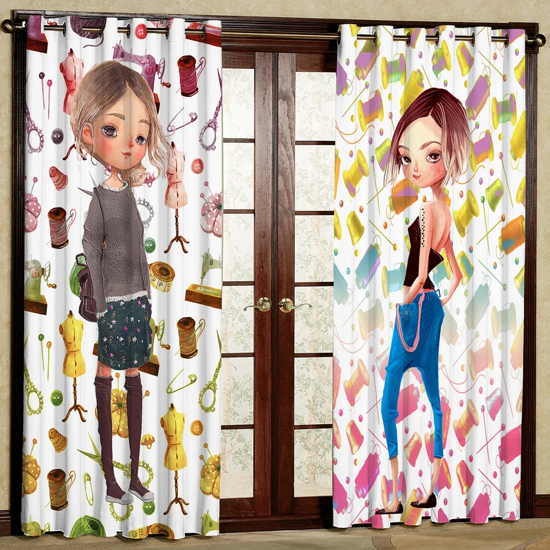 پرده مدل دختر طرح دار مخمل پانچی کد 1175 سایز 140x280 سانتی متر