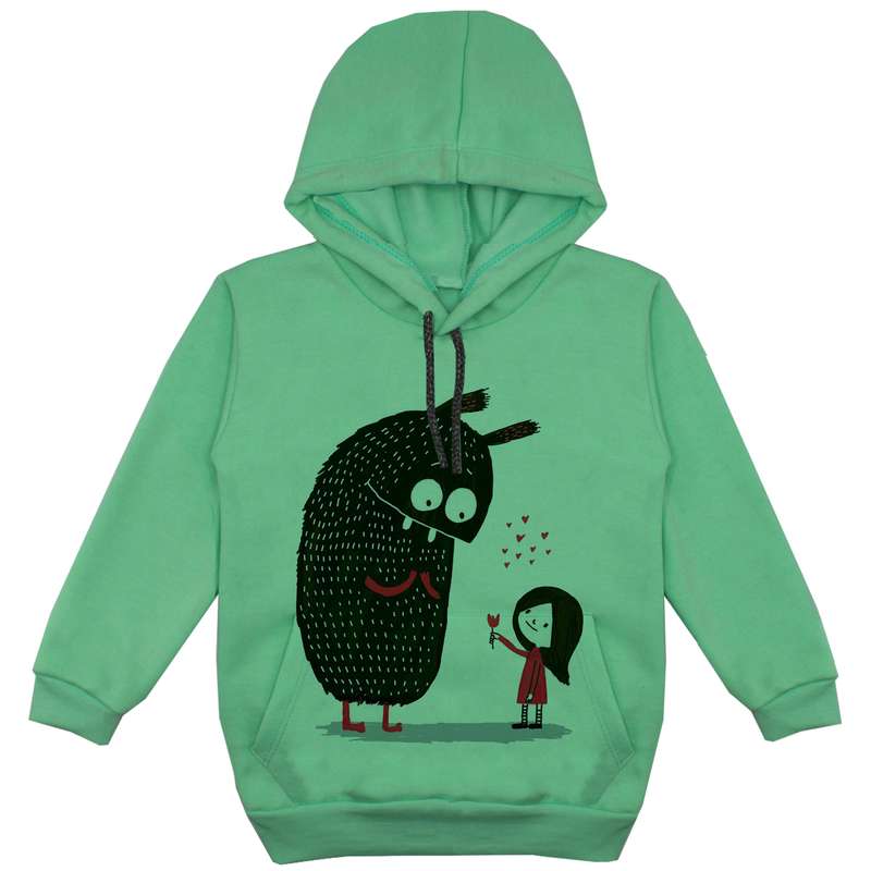هودی دخترانه مدل دختر و هیولا F127 رنگ سبز 