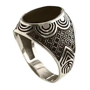 انگشتر نقره مردانه مدل عقیق مشکی اسپرت MS9064