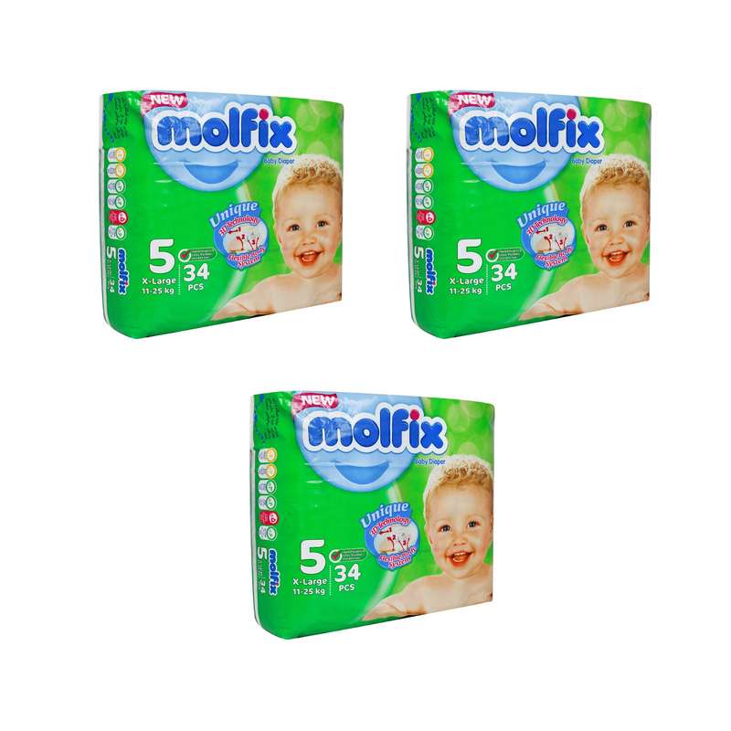 پوشک کودک مولفیکس مدل اکونومی سایز 5  سه بسته 34 عددی